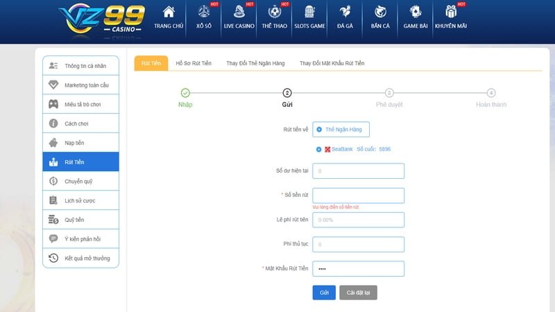 Anh em có thể sử dụng nhiều ví điện tử để rút cược từ VZ99 thành công